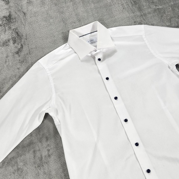 Eton Shirt Mens 16.5 42 White Slim Fit Dress Long Sleeve 100% Cotton Solid - Picture 7 of 13
